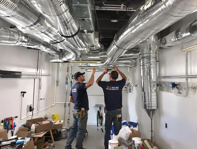 Bristol Air Duct Cleaning technician applying professional duct sealing solutions in Bristol