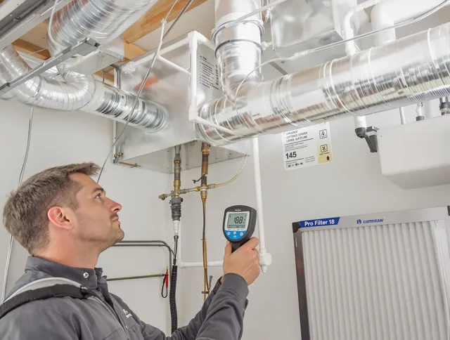 Bristol Air Duct Cleaning expert conducting detailed filter system inspection using diagnostic tools in Bristol