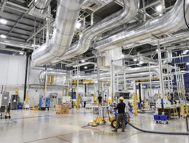 Bristol Air Duct Cleaning team performing comprehensive industrial duct cleaning at a large facility in Bristol